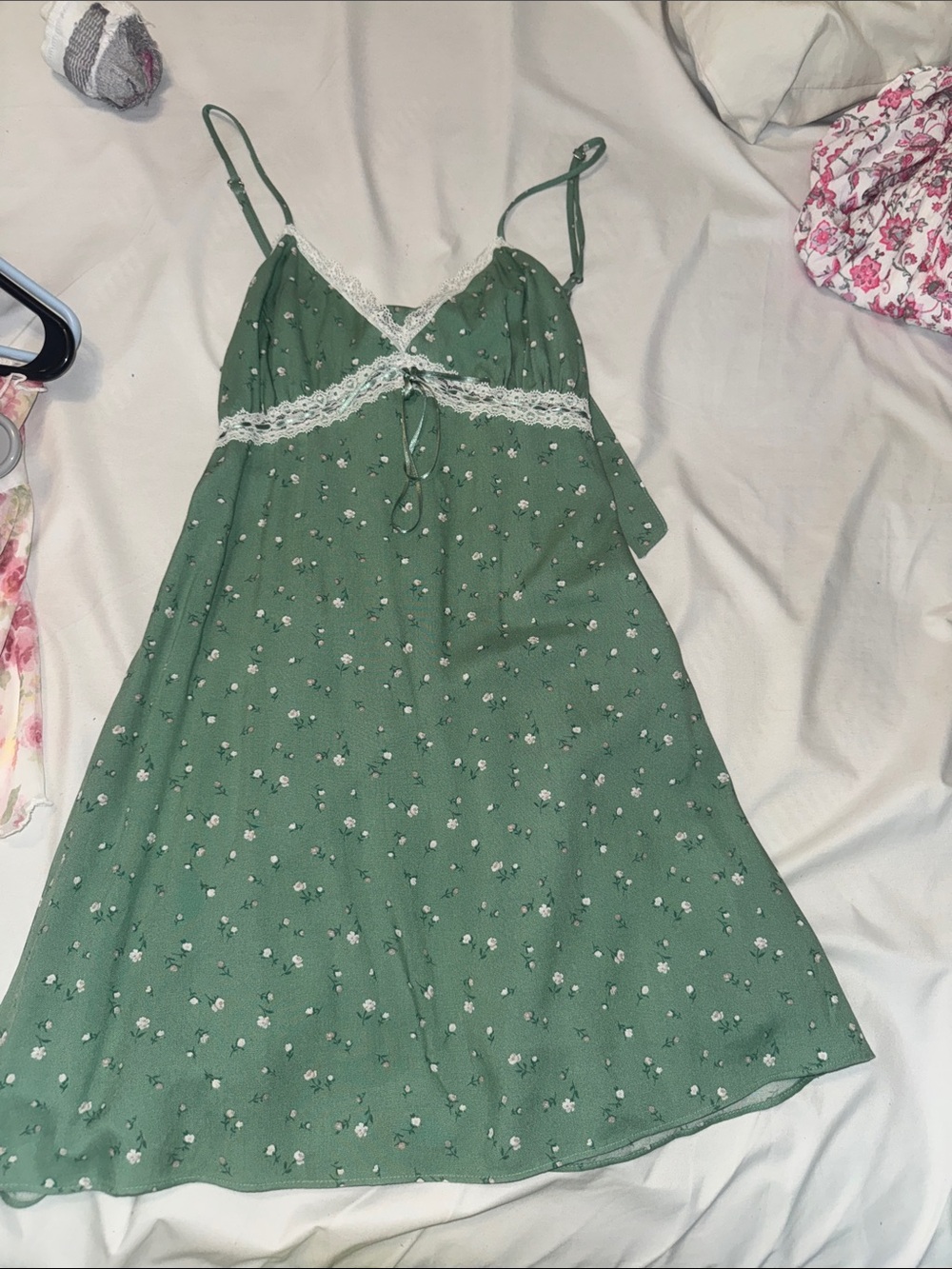 Hollister Green Floral Lace-Trim Mini Slip Dress